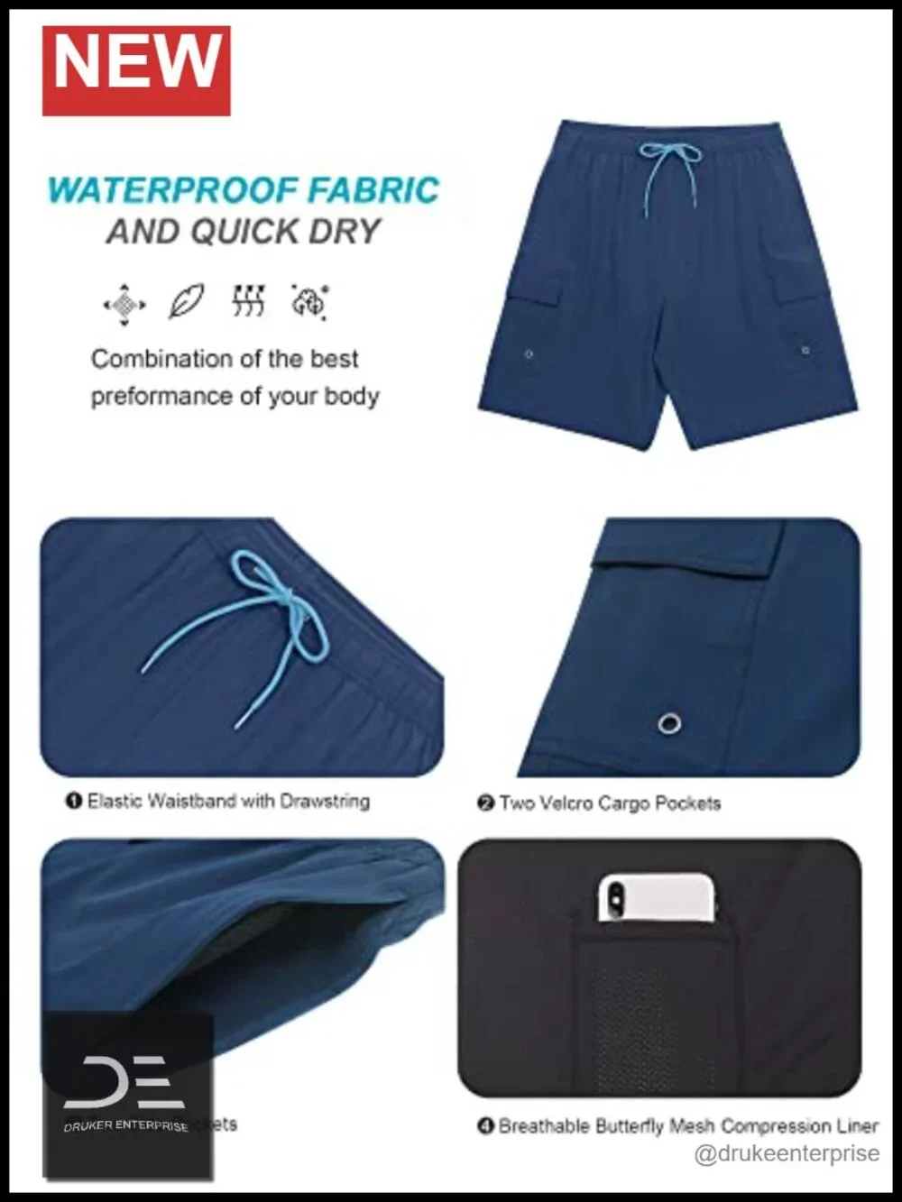 Men's Swim Trunks with Compression Liner Quick Dry 9 Inch Swimming Shorts with